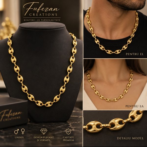 Lanț Unisex 5 mm – Oțel Inoxidabil Placat cu Aur