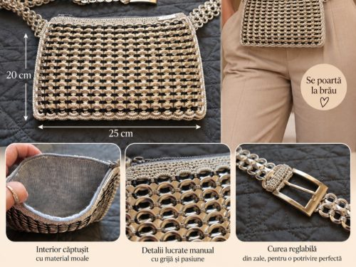 Geantă handmade Fufezan din cheițe de doze – model borsetă, brevetată