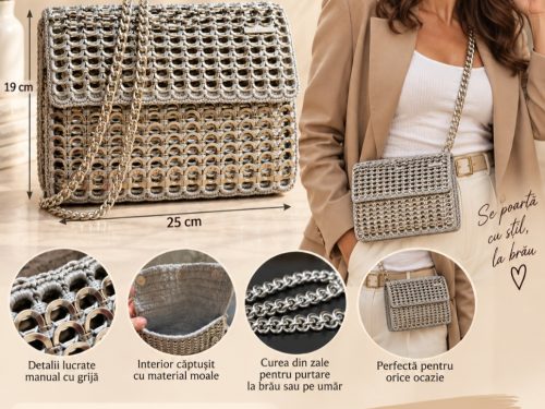Geantă handmade Fufezan din cheițe de doze – model brevetat, 25 × 19 cm
