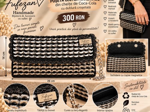 Poșetă Clutch Handmade Fufezan – Model Brevetat din Cheițe Coca-Cola