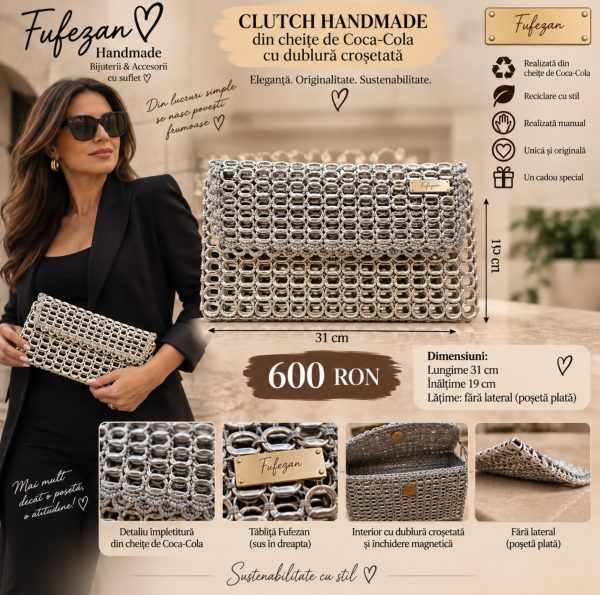 Clutch handmade Fufezan din cheițe de Coca-Cola – model brevetat