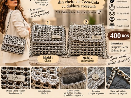 Poșetă Handmade Fufezan din cheițe de Coca-Cola – Model Brevetat